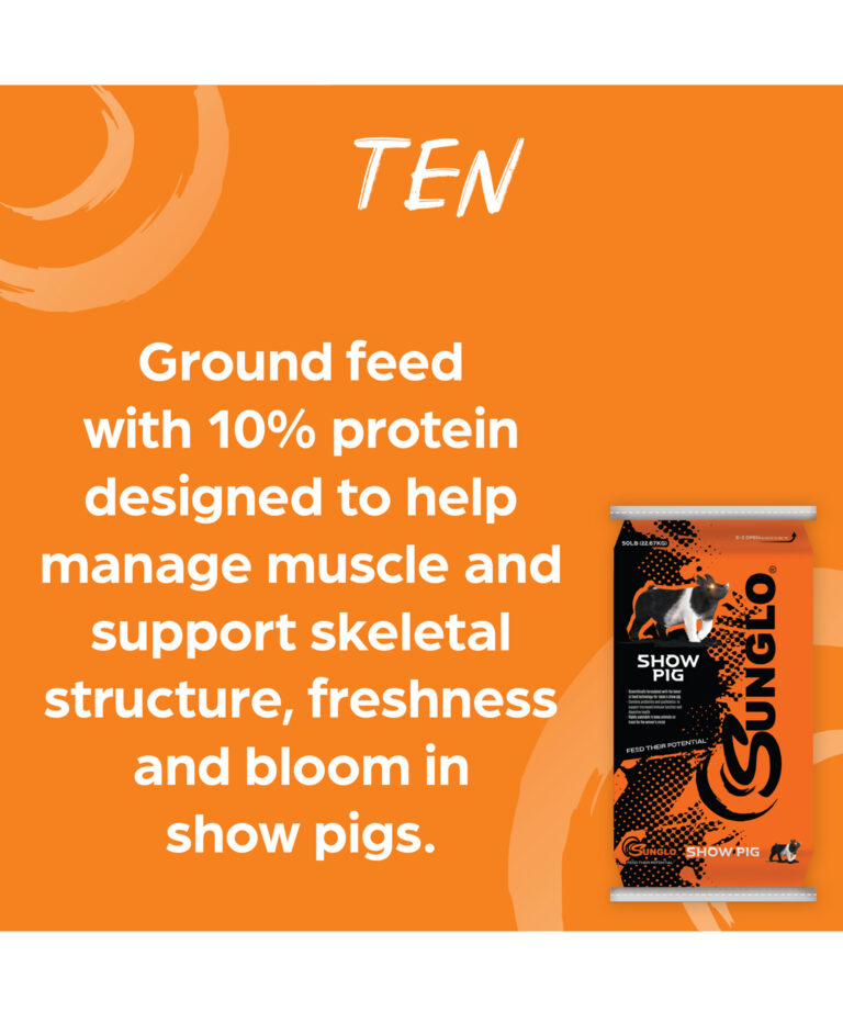 pelleted feed with 17% protein designed to help support nutritional demands of your show pig