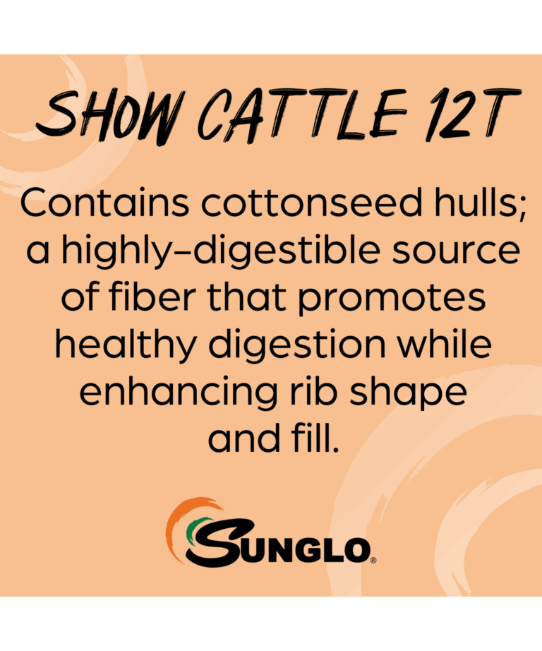 sunglo show cattle 12T contains cottonseed hulls